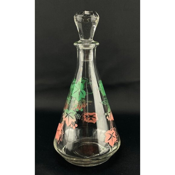 Vintage 60s glass decanter, MCM small bottle, glass stopper, vines pattern, - Picture 4 of 10
